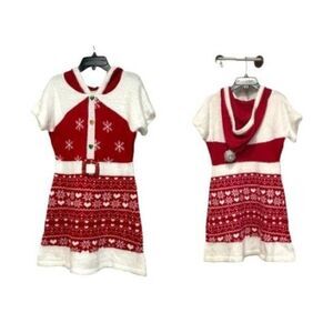 MARGAUX & LEXI Girl's Short Sleeved Hooded Holiday Dress, Red/White